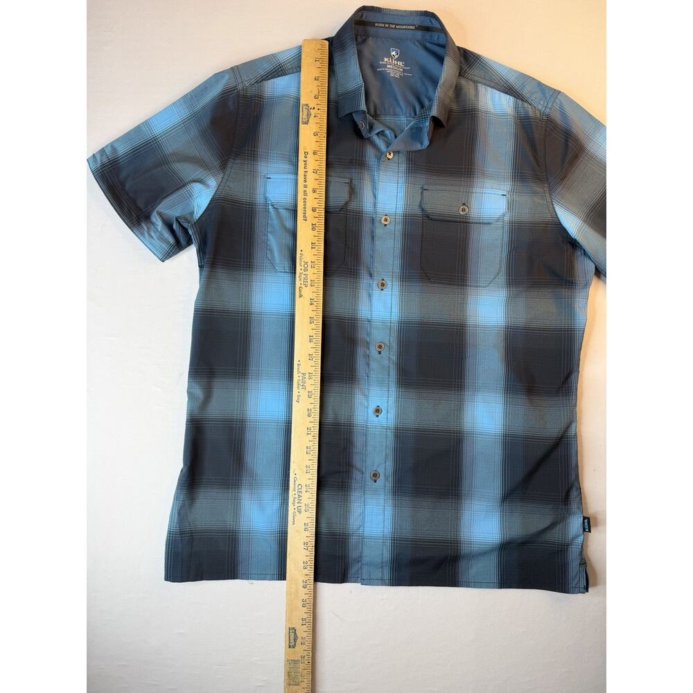 KUHL Mens Medium Blue Plaid Short Sleeve Metal Button Up Shirt - Picture 4 of 8